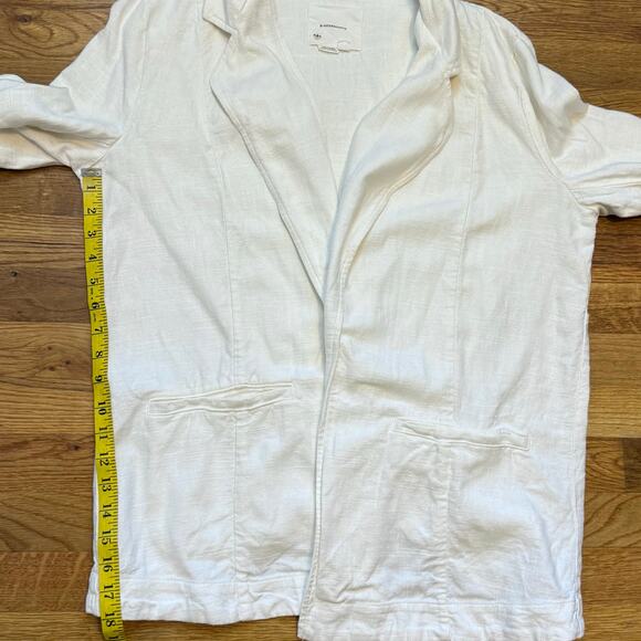 Anthropologie Womens 12 Linen White Long Sleeve Open Front blazer Tuxedo Pockets - Picture 6 of 10